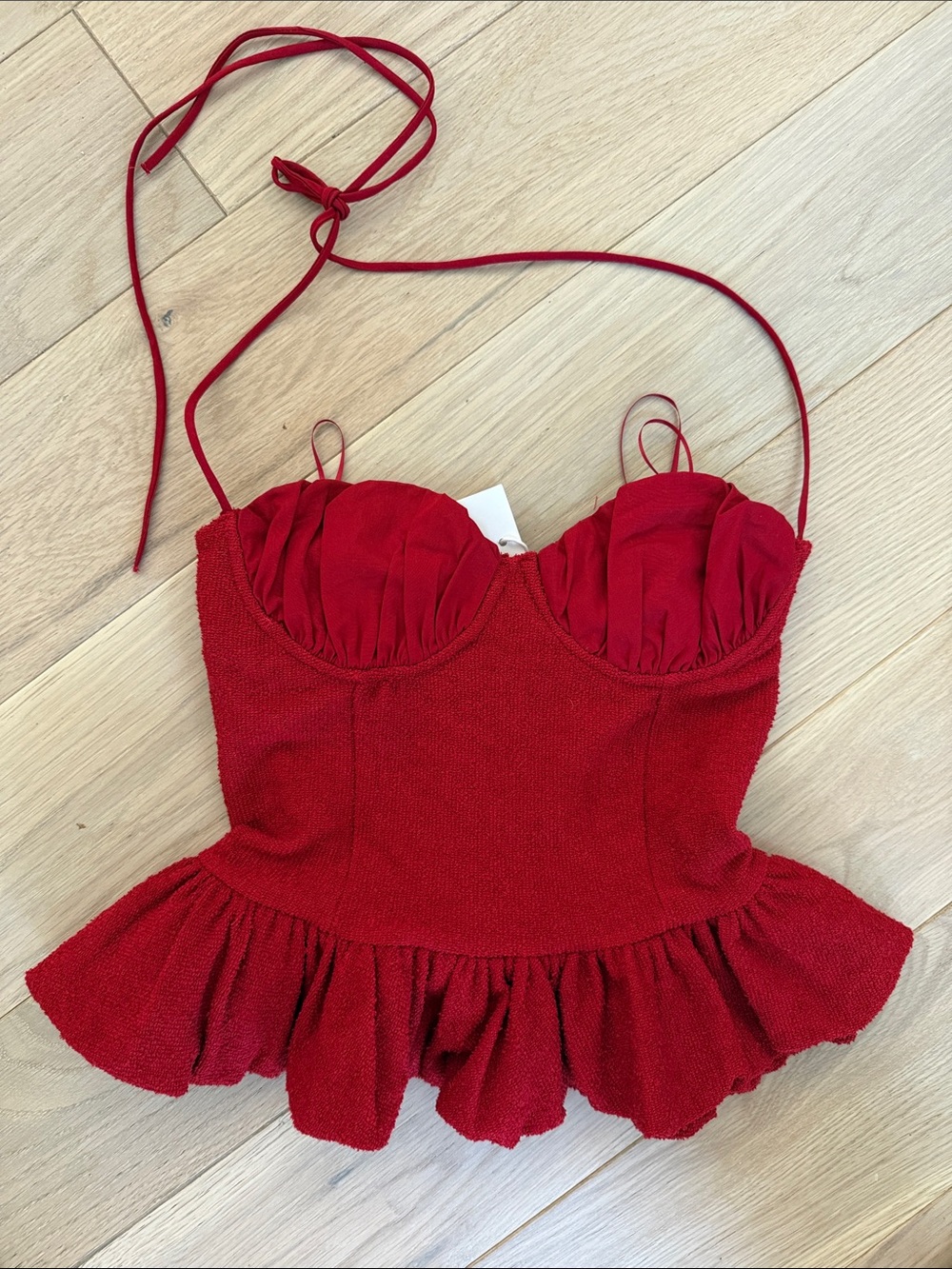 Zara Red Ruffled Bustier Peplum Top